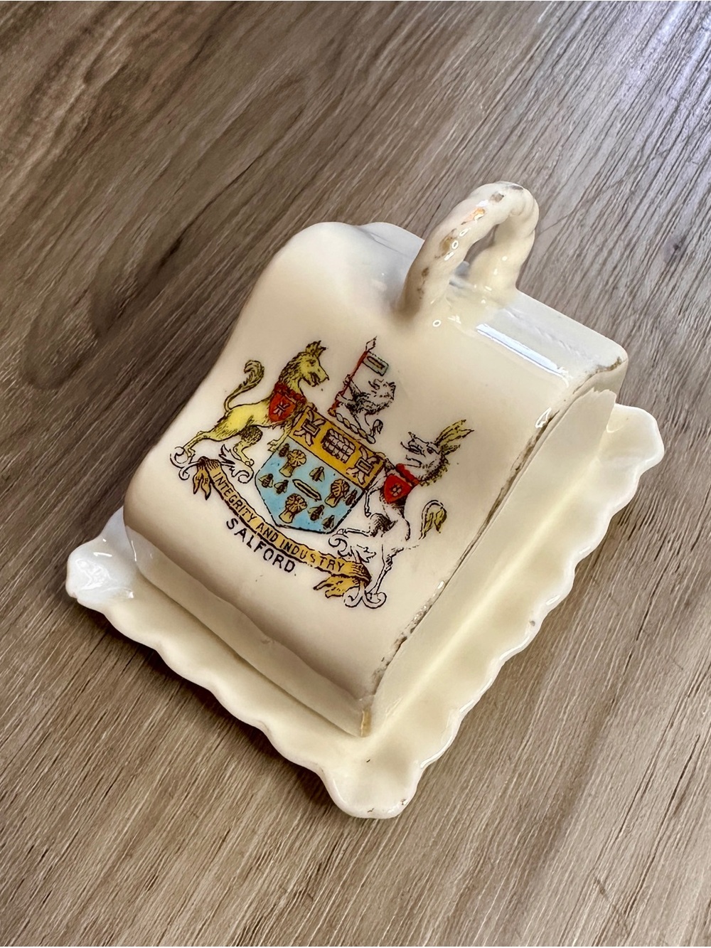 Antique Gemma Salford Crested China Miniature Butter Dish w/ Lid